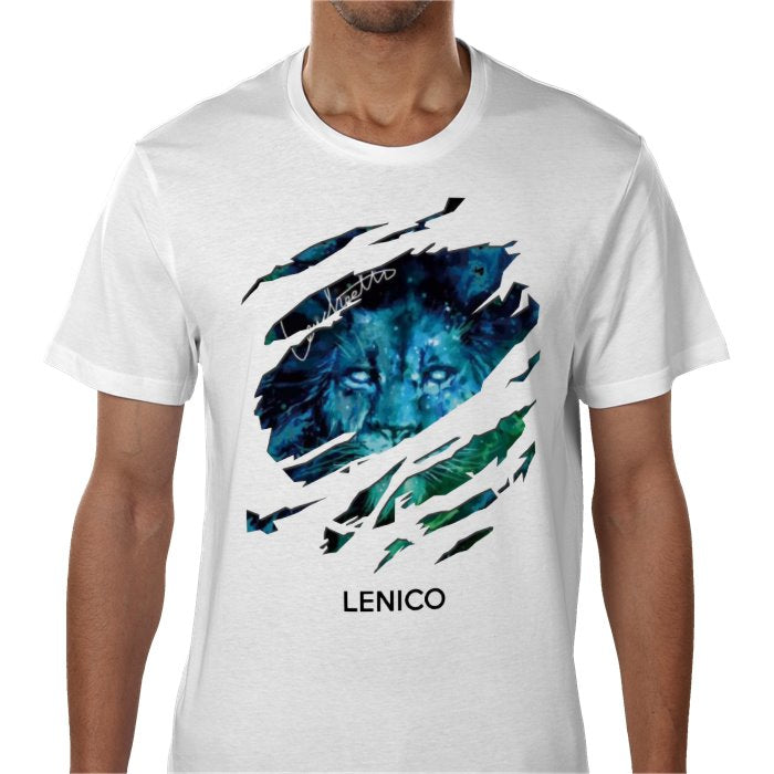 White Lenico blue lion logo T-shirt
